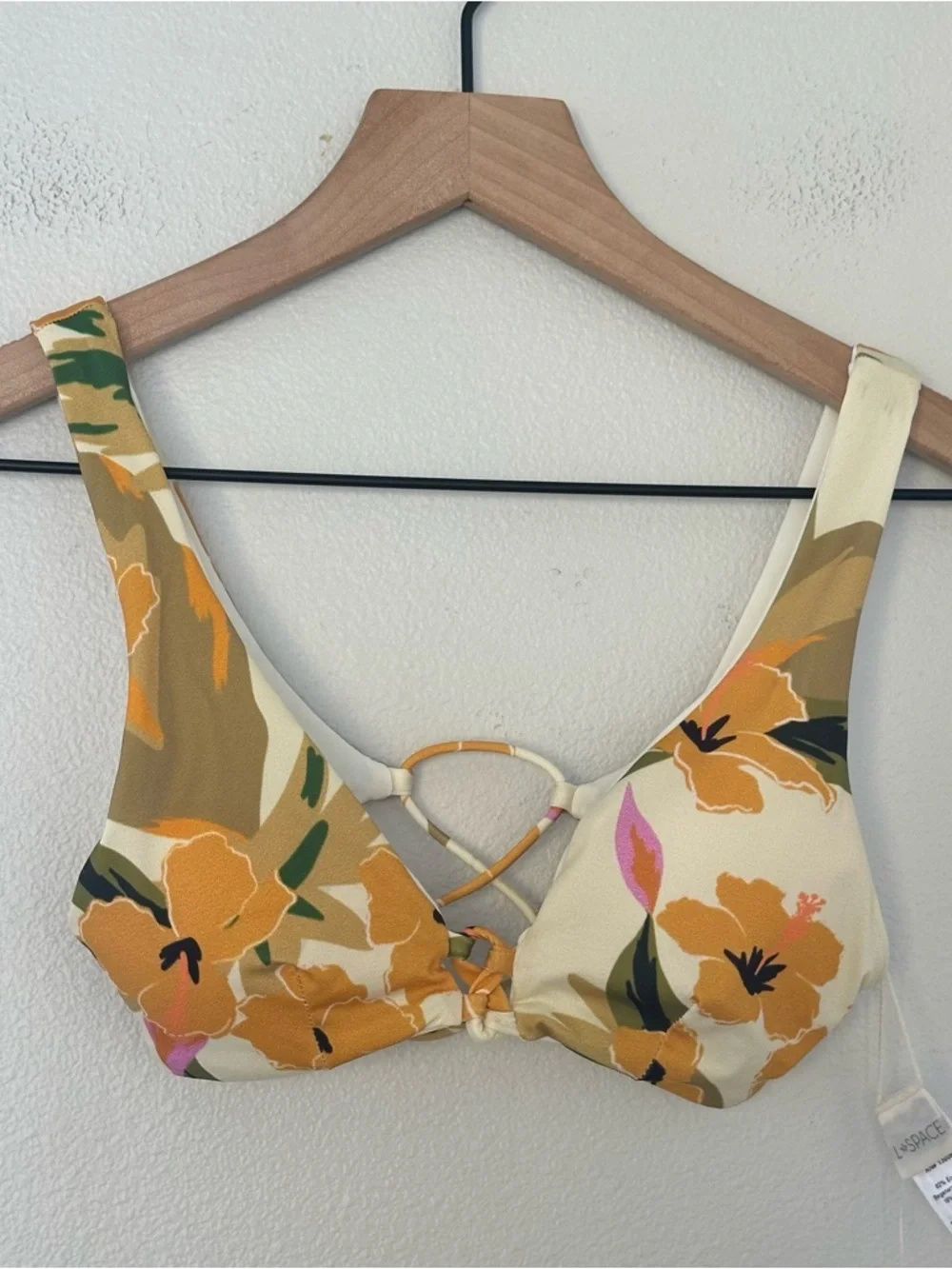 LSpace Women's Playa Floral Bikini Top Swimwear Size XS Orange Green USA MADE